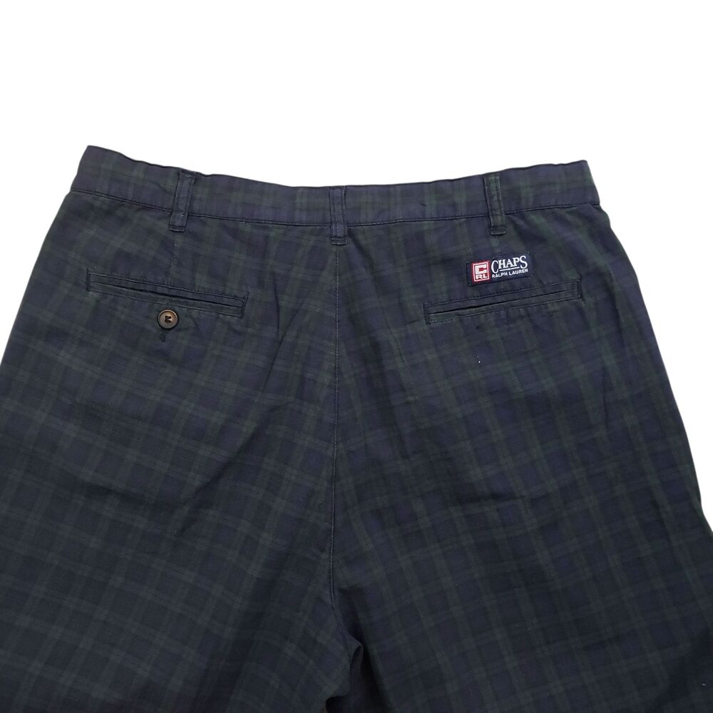 Vintage Chaps Ralph Lauren Pleated Shorts Mens 36 Blackwatch Tartan Plaid 90s - Picture 7 of 8